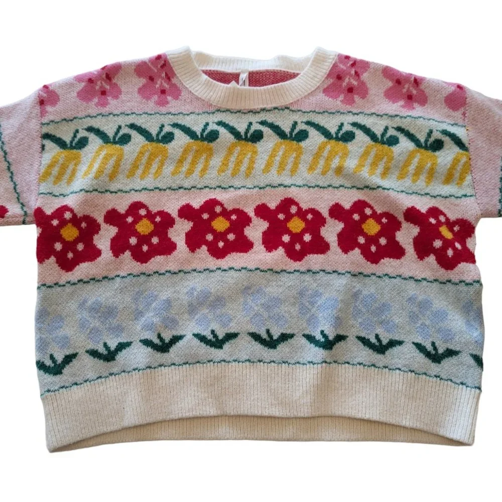 Dreamers by Debut Cropped Style Multi Colour Patterned Sweater - Picture 5 of 13